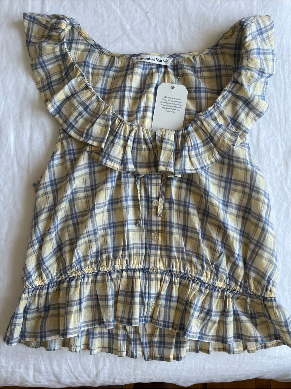 Abercrombie & Fitch Yellow and Blue Plaid Scoop Neck Tank - Picture 2 of 5